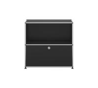 Etagère USM Haller largeur 78 cm 1 porte abattante en bas 2 étages avec serrure noir graphite 78x74x38