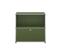 Etagère USM Haller largeur 78 cm 1 porte abattante en bas 2 étages avec serrure vert olive 78x74x38