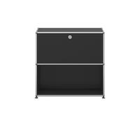 Etagère USM Haller largeur 78 cm 1 porte abattante en haut 2 étages avec serrure noir graphite 78x74x38
