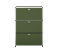Etagère USM Haller largeur 78 cm 3 étages portes abattantes avec serrure vert olive 78x109x38