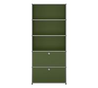 Etagère USM Haller largeur 78 cm 5 étages 2 portes abattantes avec serrure vert olive 78x179x38