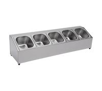 Étagères à épices Single-Rank Support en acier inoxydable avec cinq récipients à 1/6 broches avec 5 couvercles assortis Association de coussins de table pour armoire de cuisine