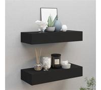 vidaXL 2X Etagères à Tiroirs Murales Etagères Flottantes Suspendues Supports Muraux Salon Salle de Séjour Maison Intérieur Noir 60x23,5x10 cm MDF