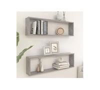 vidaXL Étagères cube murales 2 pcs – Supports suspendus, Gris béton, Bois d'ingénierie