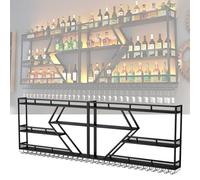Étagères De Bar À Vin Fixées Au Mur Avec Support De Verre À Vin Suspendu, Étagère À Liqueur, Mini Bar, Étagères En Verre, Armoire De Bar Murale, Présentoir De Bouteilles D'Alcool Pour Bar, Salle À Ma