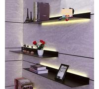 Étagères flottantes en métal pour le mur, Étagères flottantes avec lumière LED, 1 ensemble, 60-120cm, for chambre à coucher, cuisine, salon(3 Set,80cm/32inch)
