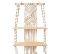 Étagères flottantes rustiques bohèmes à 2 niveaux décoration murale beige | Design Boho fabriqué à la main, rangement mural fonctionnel, décor de chambre à coucher confortable Cottage Core