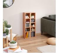 Etagères modulables MUSIQUE pour CD et DVD, lot de 2 meubles de rangement en colonne avec 10 compartiments en mélaminé couleur hêtre
