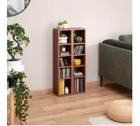 Etagères modulables MUSIQUE pour CD et DVD, lot de 2 meubles de rangement en colonne avec 10 compartiments en mélaminé couleur noyer