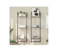 vidaXL Étagères murales à 3 niveaux avec barres 2 pcs sonoma gris