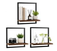 Étagères Murales Flottantes Carrées, Lot de 3, Cadre Métallique Marron | Décoration Murale Rustique pour Salon, Chambre, Cuisine, Présentoir pour Plantes et Photos