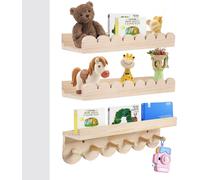 Étagères murales pour enfants - Lot de 3 étagères murales - 40 cm - Fixation murale - Suspendues - Montessori - Bois - Pour livres et jouets - Multicolores