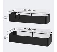 Étagères murales pour salle de bain - Rangement de douche - Fixation murale sans perçage - 2 niveaux - Acier inoxydable - Avec 4 crochets - Noir
