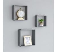 vidaXL Etagères Murales sous Forme de Cube 3 pcs Etagères Flottantes Etagères Suspendues Organisateur Unité Murale Intérieur Gris MDF
