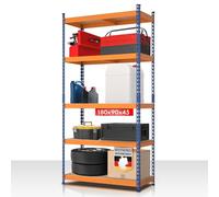 Étagères pour Charges Lourdes - Étagères Enfichables avec 5 tablettes à Hauteur réglable - Rayonnages en métal Idéal pour Cave Garage Entrepôt Stockage, Rhino (Bleu-Orange, 180 x 90 x 45 cm (HxLxl))
