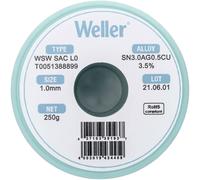 Weller WSW SAC L0 (T0051388899) Fil De Soudage Sans Plomb, Ø 1,0mm, Alliage Sn96.5Ag3.0Cu0.5, Teneur De L'écoulement 3,5% 250g