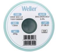 Weller WSW SAC L0 (T0051388899) Fil De Soudage Sans Plomb, Ø 1,0mm, Alliage Sn96.5Ag3.0Cu0.5, Teneur De L'écoulement 3,5% 250g