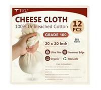 Etamine Alimentaire 50x50cm Grade 100 Fine Non Blanchi Tissu Mousseline Alimentaire Réutilisable pour Filtre Jus Yogourt Fromag Laits Végétaux Soupes Yaourts (Cheese Cloths) (12 Pcs)