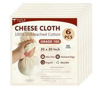 Etamine Alimentaire 50x50cm Grade 100 Fine Non Blanchi Tissu Mousseline Alimentaire Réutilisable pour Filtre Jus Yogourt Fromag Laits Végétaux Soupes Yaourts (Cheese Cloths) (6 Pcs)
