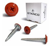 ETANCO GM-B Lot de 250 vis autoperceuses pour toit en acier RAL 3020 Rouge signalisation 4,2 x 13 mm - Vis à tôle avec rondelle d'étanchéité - Pour métal, toit et façade - 4,2 x 25 mm