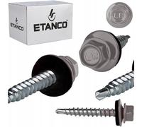 ETANCO GT02 Lot de 100 vis à tôle trapézoïdale - 4,8 x 50 mm - RAL 9007 - Aluminium gris - Autoperceuses avec joint EPDM - Acier galvanisé - Hexagonales - Pour tôle métallique sur bois