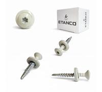 ETANCO GTF P Lot de 100 vis autoperceuses, 4,8 x 60 mm, pour tôle trapézoïdale et tôle de toit, avec rondelle d'étanchéité EPDM, entraînement TX, RAL 9002, blanc gris