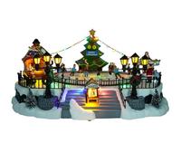 Étang De Patinage Animé Du Village De Noël, Scène De Patinoire Du Village De Neige De Noël, Avec Lumières LED Et Musique De Noël, Skieur Rotatif, Bâtiments De Collection De Noël Pour La Maison