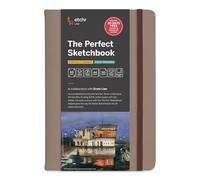Etchr The Perfect Sketchbook Deckle Edition - Premium 300 g/m² 100 % coton pressé à froid, bords déchiquetés à la main, reliure plate, couverture en cuir végétalien (portrait A5, 21 x 14 cm)