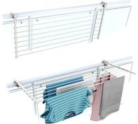 Etendoir à linge de balcon, séchoir à linge de balcon, étendoir à linge extérieur robuste et pliable en aluminium et acier - Foxydry Duo White 118 cm