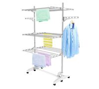 Todeco - Etendoir à Linge, Etendage à Linge, 3 étagères, Blanc, avec ailes, Matériau: Tubes en acier inoxydable Métallique G