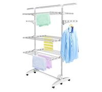 Etendoir à Linge Etendage à Linge 3 étagères Blanc Avec des ailes et une barre supérieure étendue Tubes en acier inoxydable