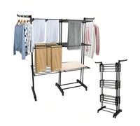 Étendoir à linge extensible, grande capacité, tour à linge pliable à 3 niveaux, surface de séchage de 40 m, étendoir vertical multifonctionnel pour une utilisation intérieure et extérieure Aluminium