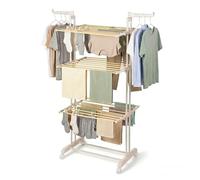 Todeco Étendoir à Linge Intérieur 3 Niveaux, Tubes Effet Bois avec Ailes Pivotantes, Châssis Ivoire Latte, Harmony Collection