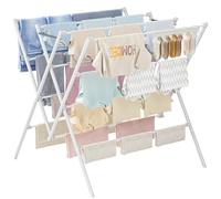 Étendoir à Linge Intérieur et Extérieur, 12 Barres, avec Pinces Chaussettes | Séchoir à Linge Pliable, Tancarville, Acier Inoxydable - Pour Vêtements, Serviettes et Linge Délicat, Blanc