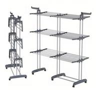 Étendoir à linge pliable à trois niveaux-Grand étendoir autoportant en métal-Avec roulettes-1,7 m-intérieur/extérie-XJING