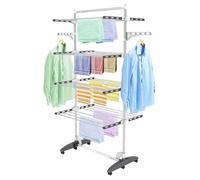 Étendoir à linge pliable - Inox - 4 niveaux - Ailes latérales - Gris