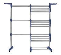 Etendoir à Linge Pliable Séchoir à vêtements Mobile Grand Pliable 3 Niveaux Peu encombrant Séchoir Linge Séchoir vêtements Tower Sèche Linge(75-142.5x64x170cm- Bleu+Gris)