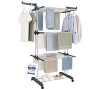Étendoir à Linge sur Pied, 3 Niveaux, Tancarville, Séchoir, Étendoir à Linge intérieur, Étendoir Pliable, Grande Capacité, Étendoir avec Roues,170x64x126cm (Blanc/Gris)