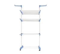 Étendoir à Linge sur Pied, 3 Niveaux, Tancarville, Séchoir, Étendoir à Linge intérieur, Étendoir Pliable, Grande Capacité, Étendoir avec Roues,170x64x126cm, Bleu/Blanc