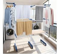 Étendoir à linge tour pliable avec roulettes-MENGDA-Grande capacité extensible-12 ailes sur 3 niveaux-Montage facile