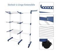 Étendoir Intérieur sur 4 Niveaux, Extensible Réglable et Pliable, Willonin® Grand Séchoir à Linge pour vêtements, Sèche lavage Bleu