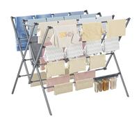Étendoir Linge, 12 Barres de 90 cm, Pinces Chaussettes, Pieds Antidérapants | Étendoir à Linge Intérieur et Extérieur, Séchoir à Linge Pliable, Tancarville, Acier Inoxydable, Gris