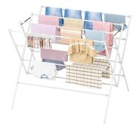 Étendoir Linge, 12 Barres de 90 cm, Pinces Chaussettes, Pieds Antidérapants | Étendoir à Linge Intérieur et Extérieur, Séchoir à Linge Pliable, Tancarville, Acier Inoxydable, Blanc