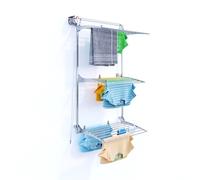 Foxydry Wall, étendoir à Linge Mural Coulissant, Rabattable, 88 cm | aluminium et acier inoxydable, antirouille, 3 grilles, étendoir mural vertical, intérieur ou extérieur, supporte 30 kg, blanc