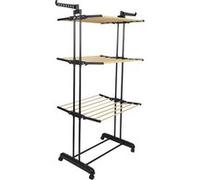 Etendoir Pliable à Roulettes 3 Niveaux Coloris Noir et Effet Bois - LINEO - ALTOBUY Noir G