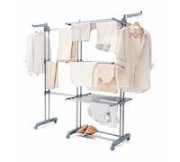 InnovaGoods® Étendoir Vertical Pliable Extensible séchoir Haute capacité avec 22 m d'espace pour étendre, 3 Niveaux avec 30 Barres métalliques, 6 Ailes, 2 Crochets pour cintres, Roues à 360° avec