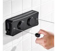 Étendoir rétractable - Séchage intérieur - Double fil invisible - Inox - 2 x 5,1 m - Noir