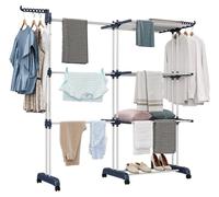 Étendoir sur pied - Étendoir extensible 3 étages - Pliable - Inox - 66 à 130 cm - Bleu et blanc