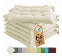etérea Coussin de Chaise 40x40 cm Crème Extérieur & Intérieur avec Liens - Galette d'Assise Lot de 6 pour Chaise de Jardin & Salle à Manger - Basic, Made in Green by Oeko-TEX, Lavable à 30°C