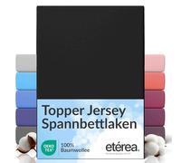 etérea Jersey Topper Drap Housse 200x200-200x220cm Noir Epaisseur 5-10 cm - 100% Coton - Oekotex Drap-Housse Matelas Lit Housse de Couette - draps-de-lit 200x200cm - 200x220cm Black